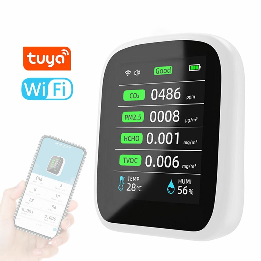 Портативный измеритель качества воздуха Tuya Wifi 8in1 PM1.0 PM2.5 PM10 CO2 TVOC