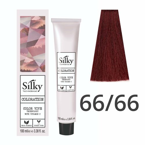 фото Краска для волос профессиональная silky color vive/ultralift 66/66 темный русый интенсивный красный, 100 мл