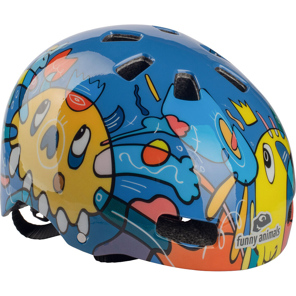 Защитный детский шлем для велосипеда/для роликов Funny Animals Monsters Blue, размер 51-55 cм