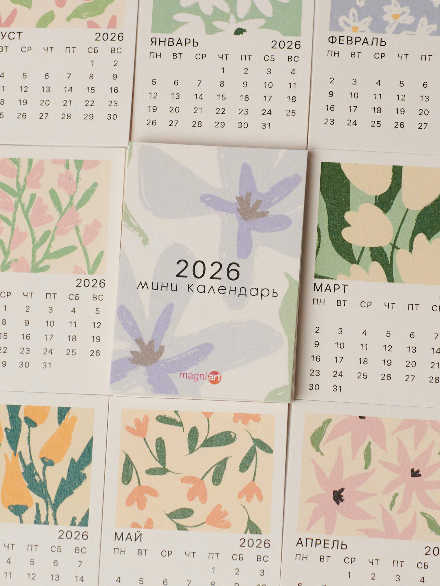 Карманный мини календарь "Мини цветы" на 2026 год. Дизайнерский картон. Magniart — фото 1