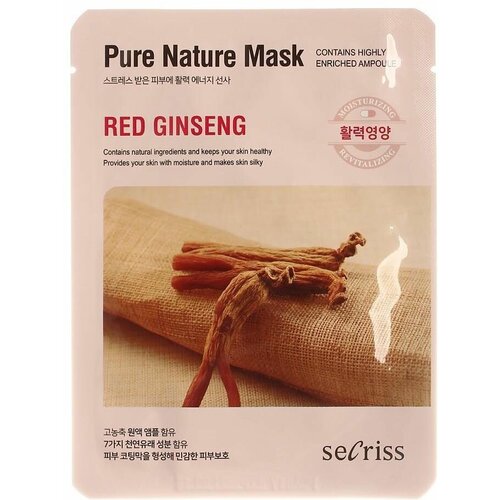 тканевая маска для лица с экстрактом красного женьшеня secriss pure nature mask red ginseng 25мл Тканевая маска для лица с экстрактом красного женьшеня Anskin Secriss Pure Nature Mask Pack- Red ginseng (25 мл)