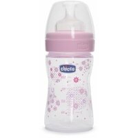 Chicco Бутылочка с соской из силикона Well-Being, 150 мл boy/girl, с рождения, розовый