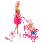 Набор Toys Lab Ася Блондинка в розовом платье на прогулке с семьей, 11 и 28 см, 35087 - изображение