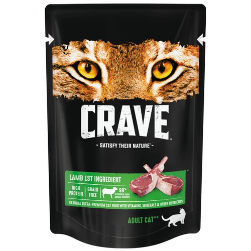 Влажный корм для кошек Crave беззерновой, с ягненком 70 г (кусочки в желе) корм для кошек crave индейка пауч 70г