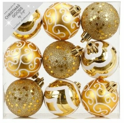 Набор ёлочных шаров, пластик, Ø 6 см, золотой, 9 шт в уп. Winter Glade 81074G001