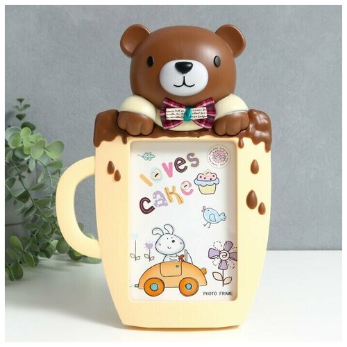 Фоторамка пластик 10х15 см Мишка в чашке бежево-коричневая 6х20х28 см 2000₽