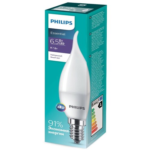 фото Лампа светодиодная philips essential led 4000к, e14, ba35, 6.5вт