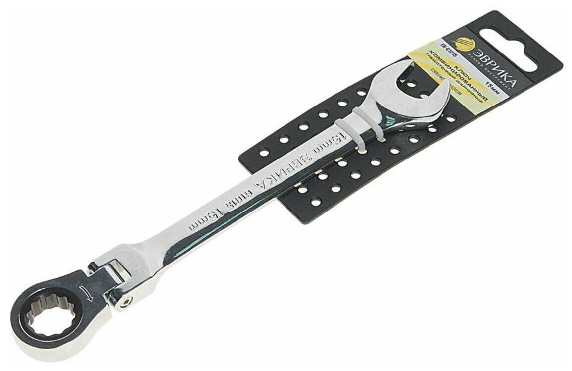 Ключ комбинированный 15х15мм трещоточный шарнирный с держателем эврика ER-61015H