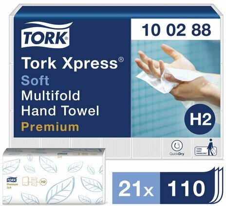 Полотенца бумажные 110 штук, TORK (Система H2) Premium, комплект 21 штука, 2-слойные, белые, 21х34, Interfold, 100288 - фотография № 6