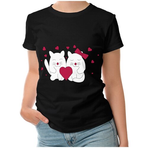 Женская футболка «Влюбленные котики» (XL, темно-синий)