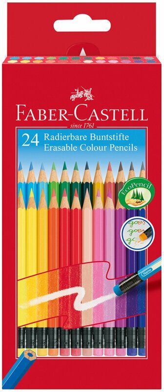 Карандаши цветные стираемые Faber-Castell, 24цв, заточен, картон, европодвес 306117rf