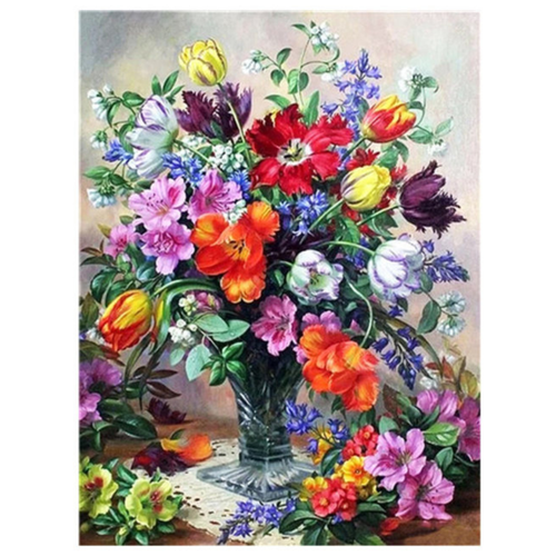 фото Алмазная мозаика букет тюльпанов яркий mazari натюрморт 40 х 50 см холст на подрамнике полная выкладка | алмазная вышивка картина набор