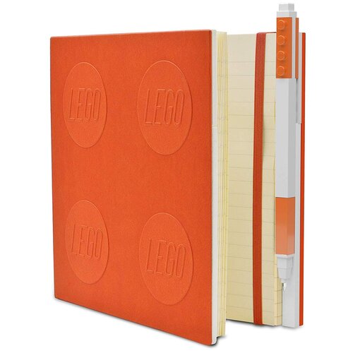 фото 52440 книга для записей (158х158мм., 176 листов, линейка, 150х152мм.), с оранжевой гелевой ручкой (толщина линии 0,70 мм.) lego - locking notebook