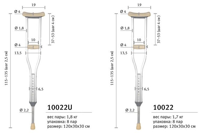 Костыли подмышечные 160-180см Валентайн Интернешнл - фото №6