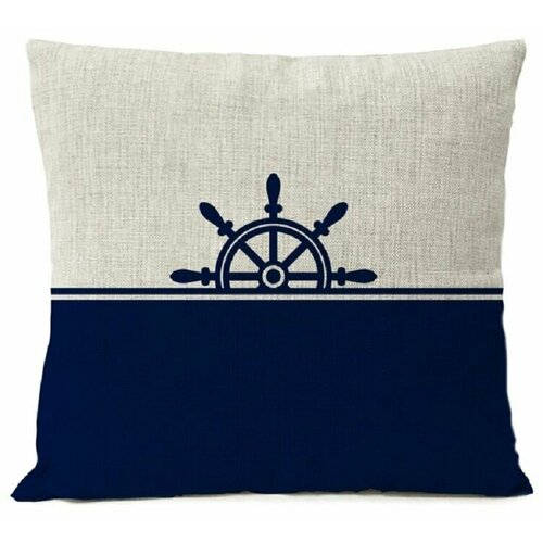 Zaberite Подушка декоративная / Штурвал на бежево-синем фоне / 40х40 / подарок / подушка диванная / подушка для интерьера