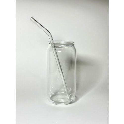 Стеклянный стакан с трубочкой и крышкой 