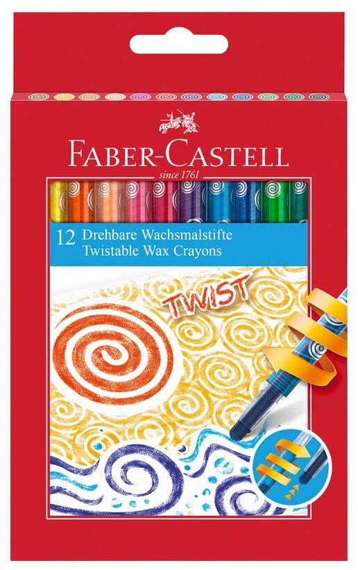 Карандаши восковые Faber-Castell выкручивающийся стержень 12 цветов - фото №1