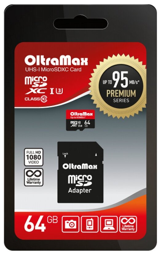 Карты памяти 64Gb - OltraMax Micro Secure Digital XC Class 10 Premium U3 OM064GCSDXC10UHS-1-PrU3 .