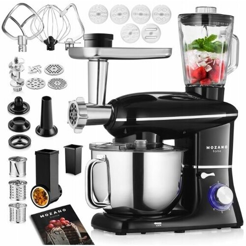 Кухонный комбайн с мясорубкой Mozano Kitchen Assistant 2200 Вт, черный с дополнительными насадками