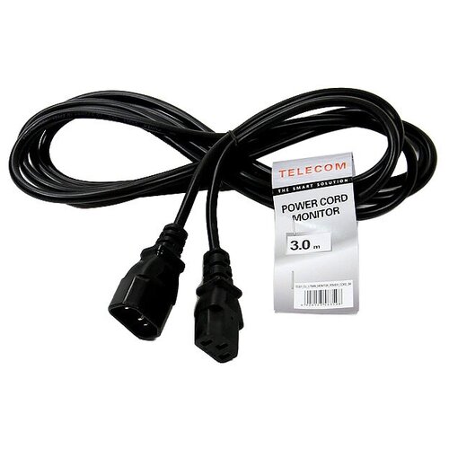 Кабель Telecom C13 - C14 (TE001-CU0.75), 3 м, черный кабель telecom iec 320 c13 m iec 320 c14 f 1 8м tp020 iec320 c13 c14