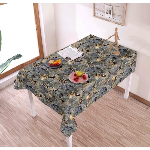 Скатерть-клеенка кухонная ткань с ПВХ покрытием 140х110 см принт - Листья на черном 499₽