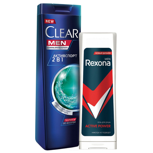 Набор подарочный Шампунь + Гель для душа, Clear Men Rexona, Футбольная коллекция, 380 мл