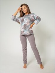 Костюм женский повседневный пижама, для дома, София37, цвет бежевый, 54 размер