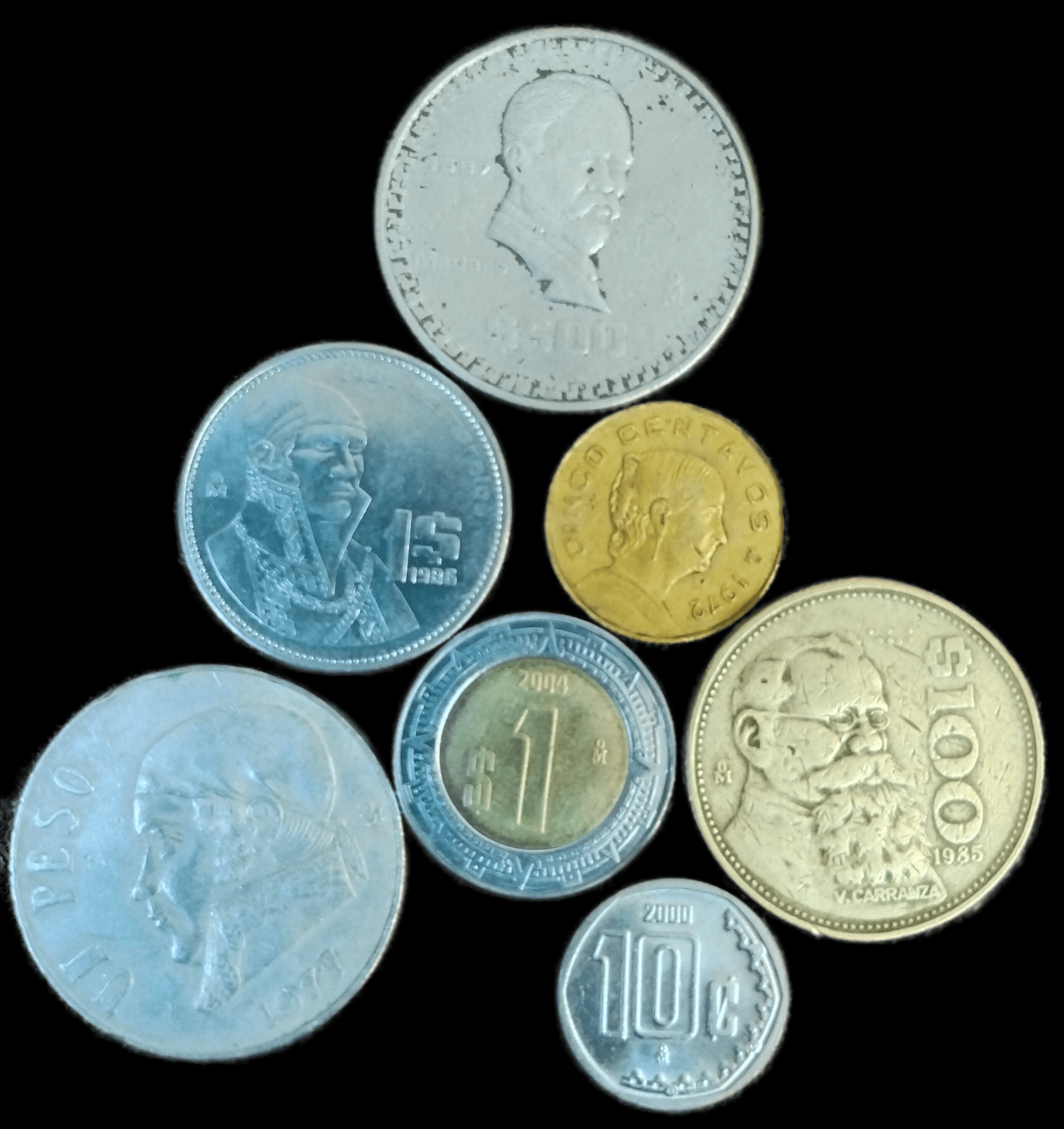 Набор монет Мексики разных годов выпуска