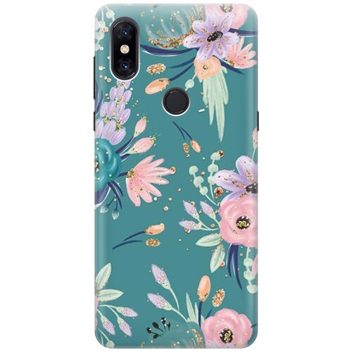 фото Re:pa накладка transparent для xiaomi mi mix 3 с принтом "цветы и золотые блестки"