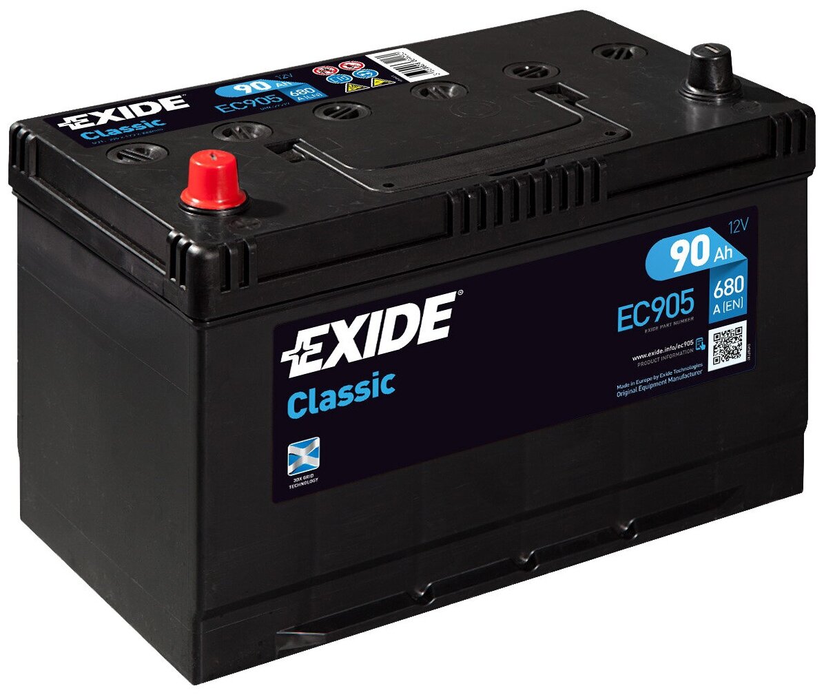 EXIDE EC905 CLASSIC_аккумуляторная батарея! 19.5/17.9 рус 90Ah 680A 306/173/222\ EXIDE EC905