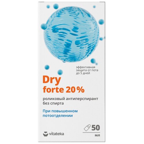 Vitateka Антиперспирант Dry forte 20% без спирта, ролик, коробка, 50 мл, 1 шт.