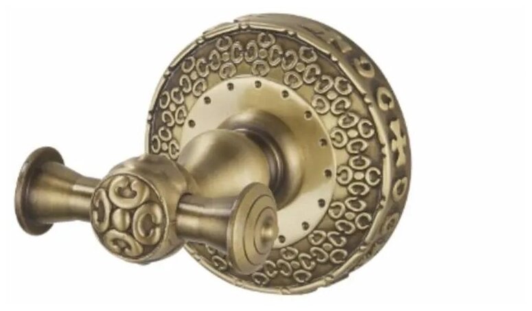 Крючок двойной Zorg Antic AZR 02 BR, латунь бронза, с орнаментом, круглый, для кухни, ванной, бани, настенный