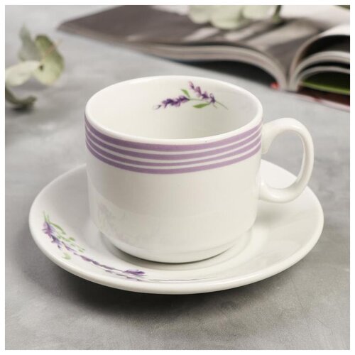 фото Чайная пара дорого внимание 220 мл кружка, 14 см блюдце, "лаванда"