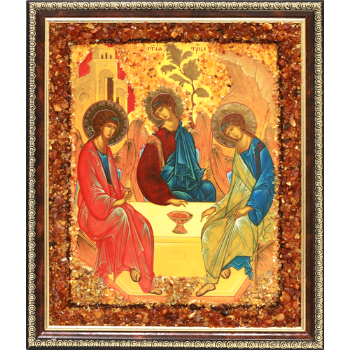 Икона ручной работы с натуральным янтарём Святая Троица 628450