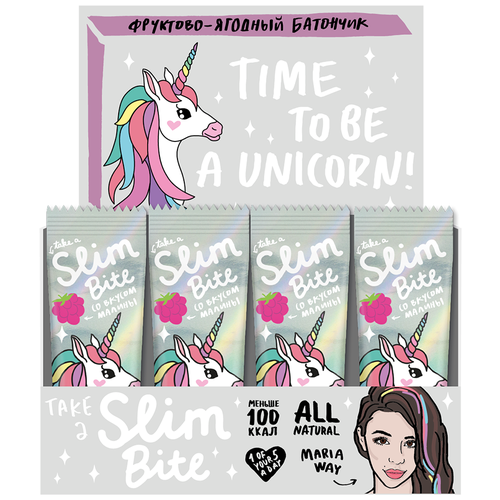 фото Фруктовый батончик slim bite box unicorn без сахара малина, 30 шт