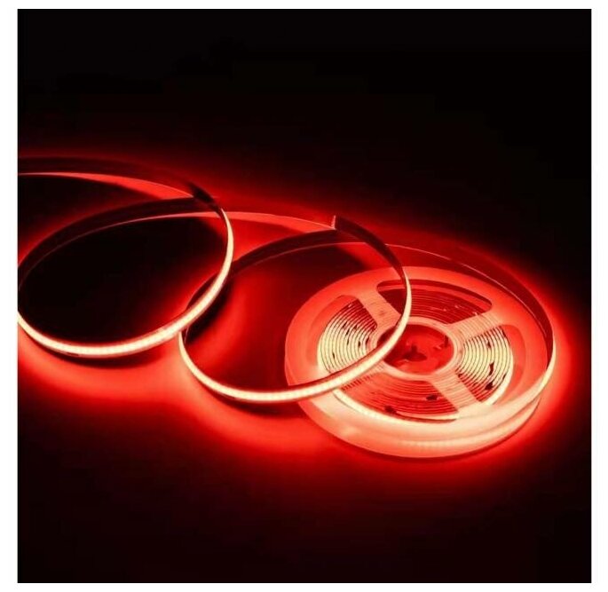 Яркая светодиодная лента Apeyron 00-355 красного цвета свечения с напряжением 24В, 11Вт/м, COB, 352д/м, IP20, ширина подложки 10мм, 5м - фотография № 1
