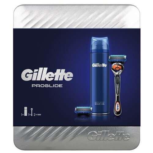 фото Gillette подарочный набор gillette fusion proglide flexball станок + 2 сменные кассеты + гель для бритья gillette fusion sensitive 200 мл, 1 шт