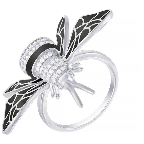Кольцо JV, серебро, 925 проба, фианит, эмаль серебряное кольцо с кубическим цирконием эмалью