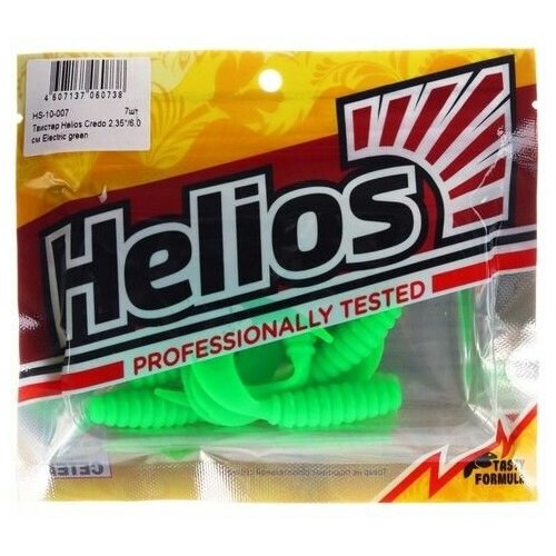 Твистер / мягкая приманка Helios Credo Electric green, 6 см, 7 шт. (HS 10 007)