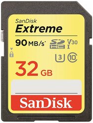 Карта памяти SanDisk Extreme SDHC UHS Class 3 V30 90MB/s 32 GB, чтение: 90 MB/s, запись: 40 MB/s