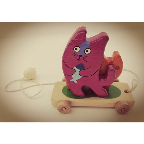 Каталка Кошки деревянная игрушка для малышей каталка лошадки деревянная игрушка для малышей