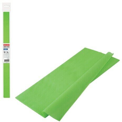 Бумага гофрированная/креповая, 32 г/м2, 50х250 см, светло-зеленая, в рулоне, BRAUBERG, 126536