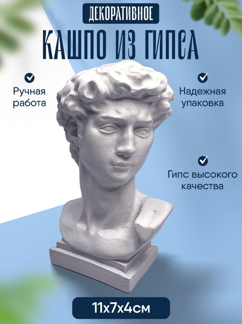 Статуэтка кашпо Гипс Бюст Давида Органайзер Ваза Декор