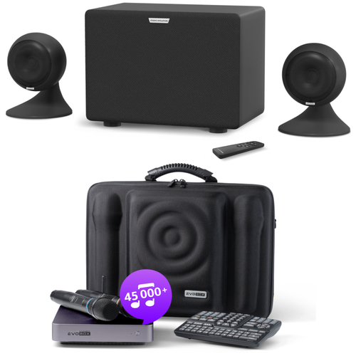 Караоке комплект EvoBox Plus Graphite c микрофонами и акустикой EvoSound Sphere 2.1 Black