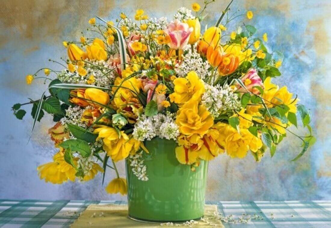 Castorland. Пазл 1000 арт. C-104567 "Весенние цветы в зеленой вазе" C-104567