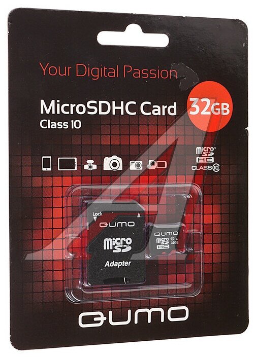 QUMO QM32GMICSDHC10U1 Карта памяти 32GB MicroSD class 10 SD адаптер QUMO