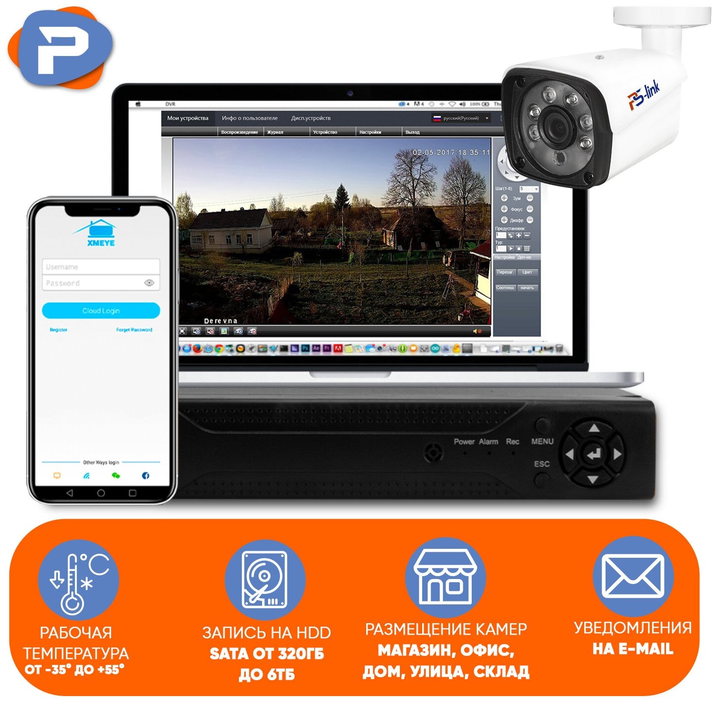 Комплект видеонаблюдения PS-Link KIT-C201HD