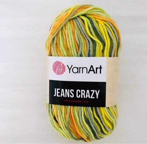 Пряжа YarnArt Jeans CRAZY желтый-оранжевый-салатовый-серый меланж (7201), 55%хлопок/45%акрил, 160м, 50г, 1шт - фотография № 6