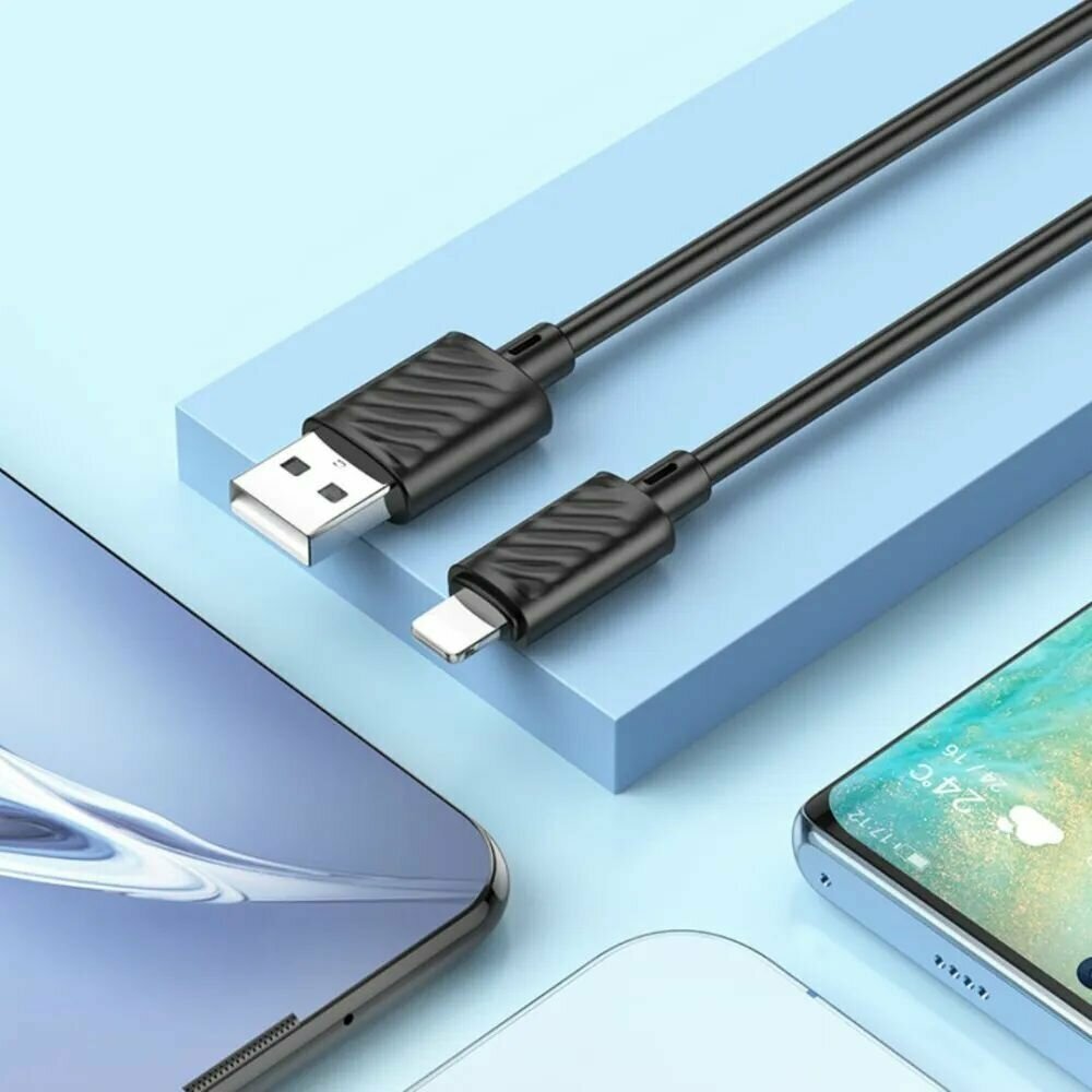 Дата-кабель USB 2.4A для Lightning 8-pin Hoco X88 ПВХ 1м Black