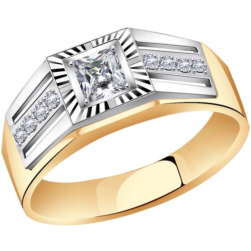 фото Золотое кольцо aquamarine 61012а с фианитом diamant-online